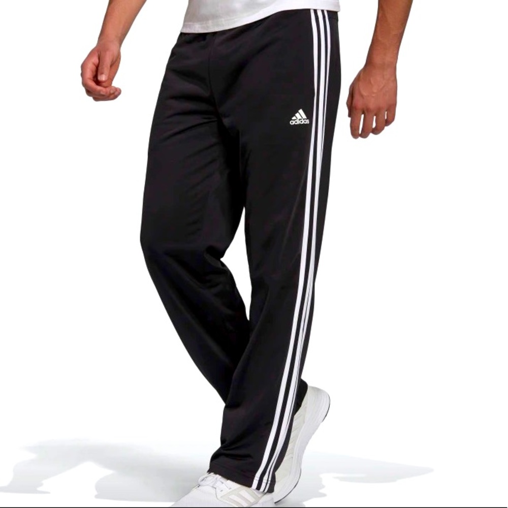 Adidas Primegreen Essentials Open Hem 3-Stripes Track Pants (Black)